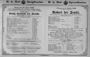 Theaterzettel (Oper und Burgtheater in Wien) 18800106 Seite: 1