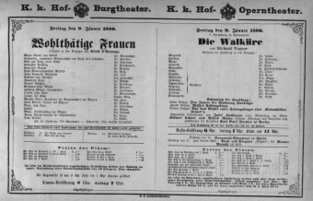 Theaterzettel (Oper und Burgtheater in Wien) 18800109 Seite: 1