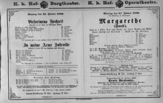 Theaterzettel (Oper und Burgtheater in Wien) 18800112 Seite: 1