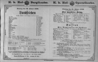 Theaterzettel (Oper und Burgtheater in Wien) 18800113 Seite: 1