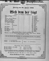 Theaterzettel (Oper und Burgtheater in Wien) 18800116 Seite: 1