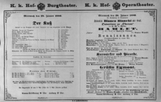 Theaterzettel (Oper und Burgtheater in Wien) 18800128 Seite: 1