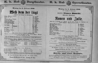 Theaterzettel (Oper und Burgtheater in Wien) 18800202 Seite: 1