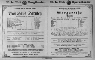 Theaterzettel (Oper und Burgtheater in Wien) 18800203 Seite: 1