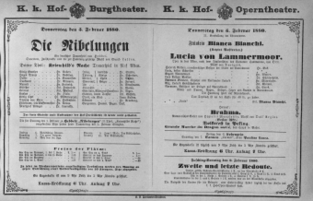 Theaterzettel (Oper und Burgtheater in Wien) 18800205 Seite: 1