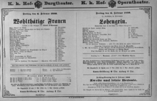 Theaterzettel (Oper und Burgtheater in Wien) 18800206 Seite: 1