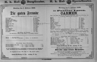 Theaterzettel (Oper und Burgtheater in Wien) 18800207 Seite: 1