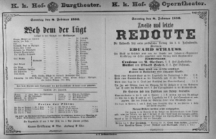 Theaterzettel (Oper und Burgtheater in Wien) 18800208 Seite: 1