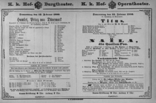 Theaterzettel (Oper und Burgtheater in Wien) 18800212 Seite: 1