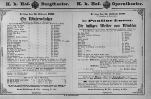 Theaterzettel (Oper und Burgtheater in Wien) 18800213 Seite: 1