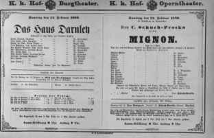 Theaterzettel (Oper und Burgtheater in Wien) 18800214 Seite: 1