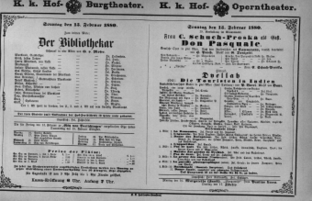 Theaterzettel (Oper und Burgtheater in Wien) 18800215 Seite: 1