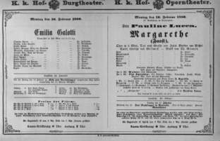 Theaterzettel (Oper und Burgtheater in Wien) 18800216 Seite: 1