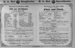 Theaterzettel (Oper und Burgtheater in Wien) 18800219 Seite: 1