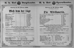 Theaterzettel (Oper und Burgtheater in Wien) 18800221 Seite: 1