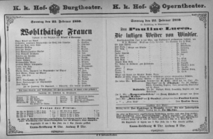 Theaterzettel (Oper und Burgtheater in Wien) 18800222 Seite: 1