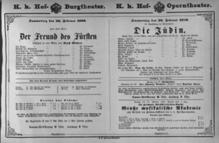 Theaterzettel (Oper und Burgtheater in Wien) 18800226 Seite: 1