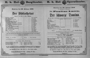 Theaterzettel (Oper und Burgtheater in Wien) 18800228 Seite: 1