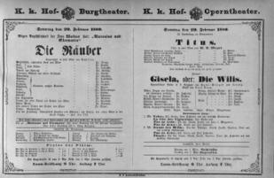 Theaterzettel (Oper und Burgtheater in Wien) 18800229 Seite: 1