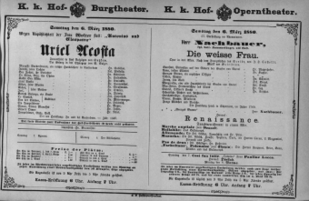 Theaterzettel (Oper und Burgtheater in Wien) 18800306 Seite: 1