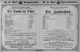 Theaterzettel (Oper und Burgtheater in Wien) 18800313 Seite: 1