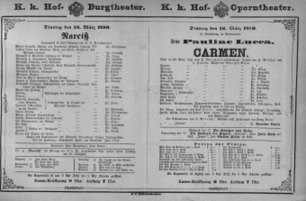 Theaterzettel (Oper und Burgtheater in Wien) 18800316 Seite: 1