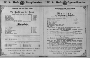 Theaterzettel (Oper und Burgtheater in Wien) 18800320 Seite: 1