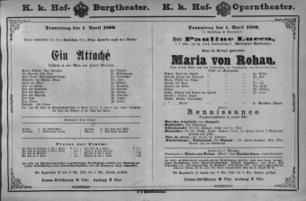 Theaterzettel (Oper und Burgtheater in Wien) 18800401 Seite: 1