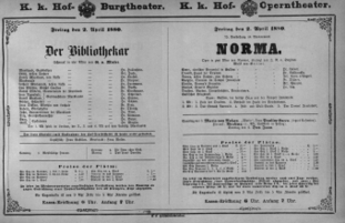 Theaterzettel (Oper und Burgtheater in Wien) 18800402 Seite: 1