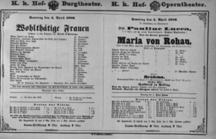 Theaterzettel (Oper und Burgtheater in Wien) 18800403 Seite: 1