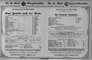 Theaterzettel (Oper und Burgtheater in Wien) 18800408 Seite: 1