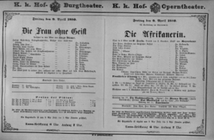 Theaterzettel (Oper und Burgtheater in Wien) 18800409 Seite: 1