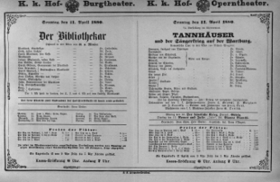 Theaterzettel (Oper und Burgtheater in Wien) 18800411 Seite: 1