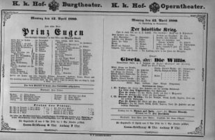 Theaterzettel (Oper und Burgtheater in Wien) 18800412 Seite: 1