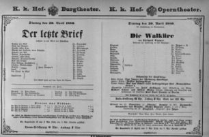 Theaterzettel (Oper und Burgtheater in Wien) 18800420 Seite: 1