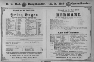 Theaterzettel (Oper und Burgtheater in Wien) 18800421 Seite: 1