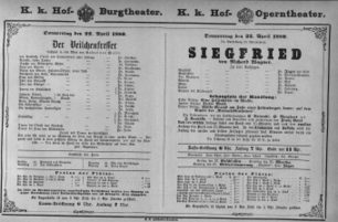 Theaterzettel (Oper und Burgtheater in Wien) 18800422 Seite: 1