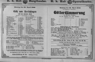 Theaterzettel (Oper und Burgtheater in Wien) 18800425 Seite: 1