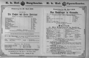 Theaterzettel (Oper und Burgtheater in Wien) 18800429 Seite: 1