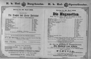 Theaterzettel (Oper und Burgtheater in Wien) 18800430 Seite: 1