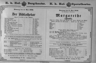 Theaterzettel (Oper und Burgtheater in Wien) 18800502 Seite: 1