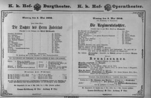 Theaterzettel (Oper und Burgtheater in Wien) 18800503 Seite: 1