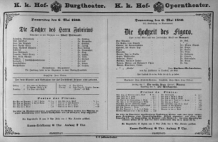 Theaterzettel (Oper und Burgtheater in Wien) 18800506 Seite: 1