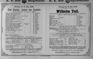 Theaterzettel (Oper und Burgtheater in Wien) 18800509 Seite: 1