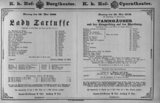Theaterzettel (Oper und Burgtheater in Wien) 18800510 Seite: 1