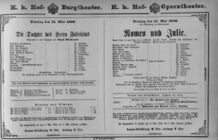 Theaterzettel (Oper und Burgtheater in Wien) 18800511 Seite: 1