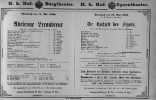 Theaterzettel (Oper und Burgtheater in Wien) 18800512 Seite: 1