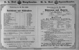 Theaterzettel (Oper und Burgtheater in Wien) 18800513 Seite: 1