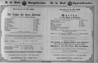 Theaterzettel (Oper und Burgtheater in Wien) 18800515 Seite: 1