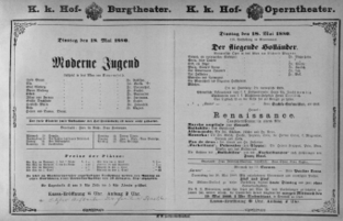 Theaterzettel (Oper und Burgtheater in Wien) 18800518 Seite: 1